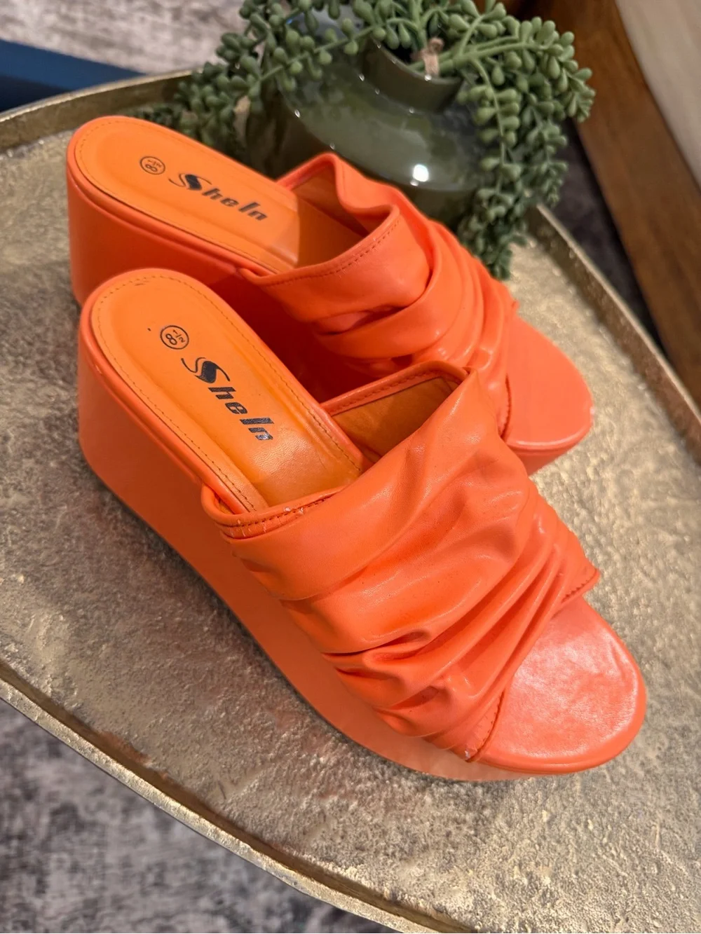 SHEIN Vintage Orange Platform Slide Sandals - Women's Fashion Wedge
